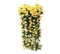 Hanging Flower Hanging Wisteria Wall Basket Violet Silk Vine Flowers Artificial Orchid Garland Flowers Home Decor Potted Plants (Yellow, One Size)