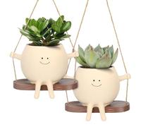Hanging Flower Pots with Swing Face, Flower Pot with Drainage Hole, Cute Flower Pot with Smile Face and Swing, Resin Succulent Planters for Outdoor Indoor Use for Home Garden Decoration