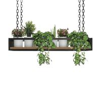 Hanging Flower Stand Bar Shelves Ceiling Wine Rack with Glass Holder Metal Iron Kitchen Storage Shelving for Hanging Decorations (100x25x15cm)