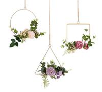 Hanging Flower Wreath Artificial Flower Hoop Wreath Hanging Flower Wreath Floral Hoop with Flower Wall Wreath for Wall Art Decoration 3PCS Three Colors Camellia