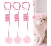 Hanging Fluffy Cat Catnip Ball Toys,2025 New Interactive Cat Toy for Indoor,Kitten Play Chase Exercise Toys,Long Tail Stretchable Soft Plush Teaser Ball with Bell (Pink)