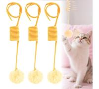 Hanging Fluffy Cat Catnip Ball Toys,2025 New Interactive Cat Toy for Indoor,Kitten Play Chase Exercise Toys,Long Tail Stretchable Soft Plush Teaser Ball with Bell (Yellow)