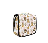 Hanging Foldable Toiletry Cosmetic Bag Bee Honey Honeycomb Makeup Travel Organizer Bags Case for Women Girls Bathroom