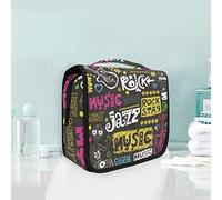Hanging Foldable Toiletry Cosmetic Bag Black Jazz Rock Music Makeup Travel Organizer Bags Case for Women Girls Bathroom