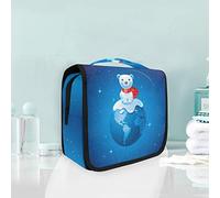Hanging Foldable Toiletry Cosmetic Bag Blue Merry Christmas Earth Bear Makeup Travel Organizer Bags Case for Women Girls Bathroom