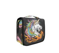 Hanging Foldable Toiletry Cosmetic Bag Fire Angry Unicorn Makeup Travel Organizer Bags Case for Women Girls Bathroom