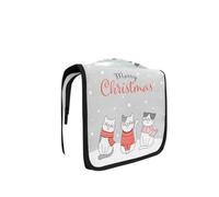 Hanging Foldable Toiletry Cosmetic Bag Merry Christmas Greeting Cats Makeup Travel Organizer Bags Case for Women Girls Bathroom