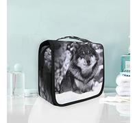 Hanging Foldable Toiletry Cosmetic Bag Snow Winter Lonely Wolf Makeup Travel Organizer Bags Case for Women Girls Bathroom