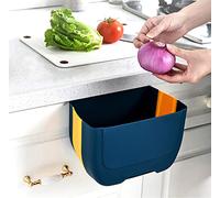 Hanging Folding Mini Trash Can for Kitchen Cabinet Door, Small Collapsible Garbage Bin Under Sink,Wall Mounted Folding Waste Bin- Mini Garbage Container for Cabinet/Bedroom/Bathroom 3L (Blue Yellow)