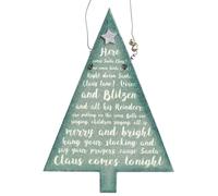 Hanging Frosty Glitter Christmas Tree Song Plaque Decoration ~ Here Comes Santa Claus