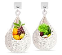Hanging Fruit Basket, 2 PCS Wall Basket Teardrop Hanging Baskets, Handmade Woven Vegetable and Fruit Racks, Wall Mounted Kitchen Fruits Storage Organiser for Vegetable Onion Potato, Porch, Living Room