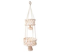 Hanging Fruit Basket, 2 Tiers, Fruit Hanging Basket with Hooks, Handmade Woven Cotton Rope, Rattan Wall Baskets, Storage Fruit and Vegetables, Fruit Bowl, Macrame Decoration for