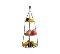 Hanging Fruit Basket 3 Tier Macrame Cotton Rope Storage for Kitchen Counter Wall Mounted Veg Rack Organizer White 28 Inch(Brown)