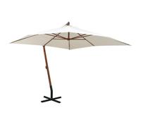 Hanging Garden Parasol 350cm White Polyester Canopy Fir Wood Pole 290cm 8 Bamboo