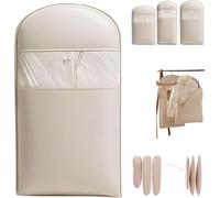 Hanging Garment Bag with Self Compression Zipper Space Saver Closet Organizers Dust Cover Clothes Bags for Down Coat Hanging Package For Storage And Organization Clothes Travel (Beige,Large)