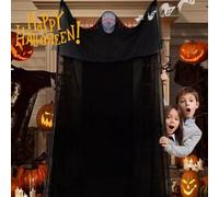 Hanging Ghost Skeleton Halloween Decor Spooky Outdoor Garden Decoration Props (black-with light & sound)