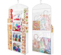 Hanging Gift Wrapping Paper Storage, 40"X17" White Double-Sided Christmas Wrapper Bag Container, Oxford Craft Roll Organizer, Present Wrap Holder for Bedroom Closet, Door, Cabinet