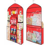 Hanging Gift Wrapping Paper Storage, 48x24 (Extra Large) Red Double-Sided Christmas Wrapper Bag Container, Oxford Long Craft Roll Organizer, Present Wrap Holder for Closet, Door