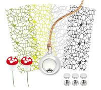 Hanging Glass Ball for Jumping Spider Hide, 4 Pieces Webbed Moss Ribbon with Magnets, 2 Red Mushroom Decorations & 40cm Hanging Rope, Spider Enclosure Decor & Natural Habitat Accessories (Small)