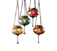 Hanging Glass Lantern | Silver Crackle colourful Moroccan Lantern | ethical tea light holder | hanging candle lantern (Blue)