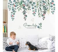 Hanging Green Life Wall Decal Plants Vine with Leaves and Red Flowers Peel & Stick Wall Sticker, DIY Removable Botanical Wall Art for Living Room, Bedroom, Nursery Corner Decor