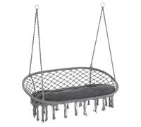 Hanging Hammock Chair Cotton Rope Swing & Metal Frame Large Macrame, Dark Grey
