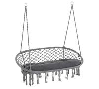 Hanging Hammock Chair Cotton Rope Swing Metal Frame Large Macrame Dark Grey