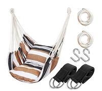 Hanging Hammock Chair with Rope Indoor/Outdoor Heavy Duty Cotton Fabric, Holds up to 300 Pounds for Bedroom Patio Porch (Wood Bar & Pillows Not Included, Khaki)
