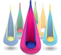 Hanging hammock, pod swing seat with inflatable cushion, pod swing seat, load capacity up to 80 kg, Complete with all accessories(Pink)