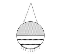Hanging Jewellery Box - 30cm Wrought Iron Mesh Earring Rack | Wall Display | Black Round Jewellery Box with Hooks for Necklaces, Earrings and Home Decor
