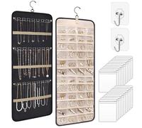 Hanging Jewellery Organiser - 48 Pockets & 3 Wave-Shaped Hooks, Large Capacity Double-Sided Jewellery Storage, can be Hung on the Wardrobe, Wall, Door, can Store Rings, Necklaces and Earring Storage