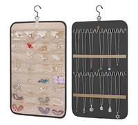 Hanging Jewelry Organizer Storage Roll with 360 Degree Rotating Hanger, Double Sided Hanging Jewellery Organizer, Cupboard Necklace Holder for Earring, Bracelet, Ring Chain(58cm/22.7inch Black)