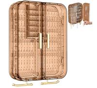 Hanging Jewelry Organizer, Wall Mounted Jewelry Organizer, 7.9x10.6x2.8" Wall Mounted Jewelry Cabinet, Dustproof Plastic Earring Box Organizer with Hook, Brown, Wall Mounted Jewelry Cabinet