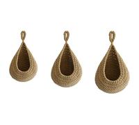 Hanging Jute Baskets for Veggies - 3 Pack Boho Handwoven Teardrop Wall Storage Basket Set Rustic Bird Nest Style Organizer for Fruits Onion Potato Kitchen Pantry Decor (#5)