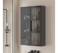 Hanging Kitchen Display Cabinet, 3 Tier Wall Mounted Storage with Glass Doors, Drill-free Installation for Bathroom and Kitchen, Makeup and Medicine Shelves