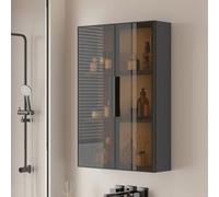 Hanging Kitchen Display Cabinet, 3 Tier Wall Mounted Storage with Glass Doors, Drill-free Installation for Bathroom and Kitchen, Makeup and Medicine Shelves