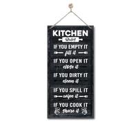 Hanging Kitchen Rules Wood Decor Sign, Rustic Kitchen Wooden Signs, Printed Wood Wall Art Sign, Kitchen Door Rules Rustic Sign, Hanging Wood Sign Kitchen Decor, Funny Farmhouse Kitchen Wall Décor A1