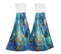 Hanging Kitchen Towels Blue Gilded Liquid Marble Pattern 2PCS Super Soft Absorbent Washcloth Quick Dry Hang Towel Dish Cloth for Home, Bathroom, Farmhouse, Housewarming, Tabletop Decor