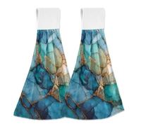 Hanging Kitchen Towels Blue Gilded Liquid Marble Print 2PCS Super Soft Absorbent Washcloth Quick Dry Hang Towel Dish Cloth for Home, Bathroom, Farmhouse, Housewarming, Tabletop Decor