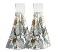 Hanging Kitchen Towels Classic White Sunflower and Daisy Bouquet 2PCS Super Soft Absorbent Washcloth Quick Dry Hang Towel Dish Cloth for Home, Bathroom, Farmhouse, Housewarming, Tabletop Decor