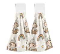 Hanging Kitchen Towels Cute Cartoon Monkey Pattern 2PCS Super Soft Absorbent Washcloth Quick Dry Hang Towel Dish Cloth for Home, Bathroom, Farmhouse, Housewarming, Tabletop Decor