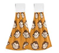 Hanging Kitchen Towels Cute Monkey Faces Repeat 2PCS Super Soft Absorbent Washcloth Quick Dry Hang Towel Dish Cloth for Home, Bathroom, Farmhouse, Housewarming, Tabletop Decor