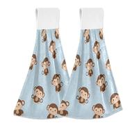 Hanging Kitchen Towels Cute Monkey Pattern 2PCS Super Soft Absorbent Washcloth Quick Dry Hang Towel Dish Cloth for Home, Bathroom, Farmhouse, Housewarming, Tabletop Decor
