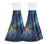Hanging Kitchen Towels Dark Blue Gilded Liquid Marble 2PCS Super Soft Absorbent Washcloth Quick Dry Hang Towel Dish Cloth for Home, Bathroom, Farmhouse, Housewarming, Tabletop Decor