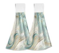 Hanging Kitchen Towels Gilded Turquoise Fluid Marble 2PCS Super Soft Absorbent Washcloth Quick Dry Hang Towel Dish Cloth for Home, Bathroom, Farmhouse, Housewarming, Tabletop Decor