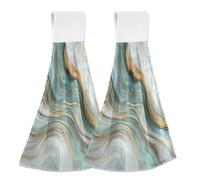 Hanging Kitchen Towels Gilded Turquoise Fluid Marble Pattern 2PCS Super Soft Absorbent Washcloth Quick Dry Hang Towel Dish Cloth for Home, Bathroom, Farmhouse, Housewarming, Tabletop Decor