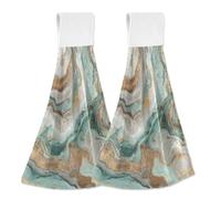 Hanging Kitchen Towels Gilded Turquoise Fluid Marble Print 2PCS Super Soft Absorbent Washcloth Quick Dry Hang Towel Dish Cloth for Home, Bathroom, Farmhouse, Housewarming, Tabletop Decor