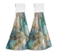 Hanging Kitchen Towels Green Marble Liquid Pattern 2PCS Super Soft Absorbent Washcloth Quick Dry Hang Towel Dish Cloth for Home, Bathroom, Farmhouse, Housewarming, Tabletop Decor
