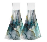 Hanging Kitchen Towels Green Marble Liquid Patterns 2PCS Super Soft Absorbent Washcloth Quick Dry Hang Towel Dish Cloth for Home, Bathroom, Farmhouse, Housewarming, Tabletop Decor