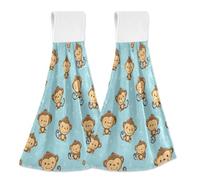 Hanging Kitchen Towels Monkey Pattern 2PCS Super Soft Absorbent Washcloth Quick Dry Hang Towel Dish Cloth for Home, Bathroom, Farmhouse, Housewarming, Tabletop Decor